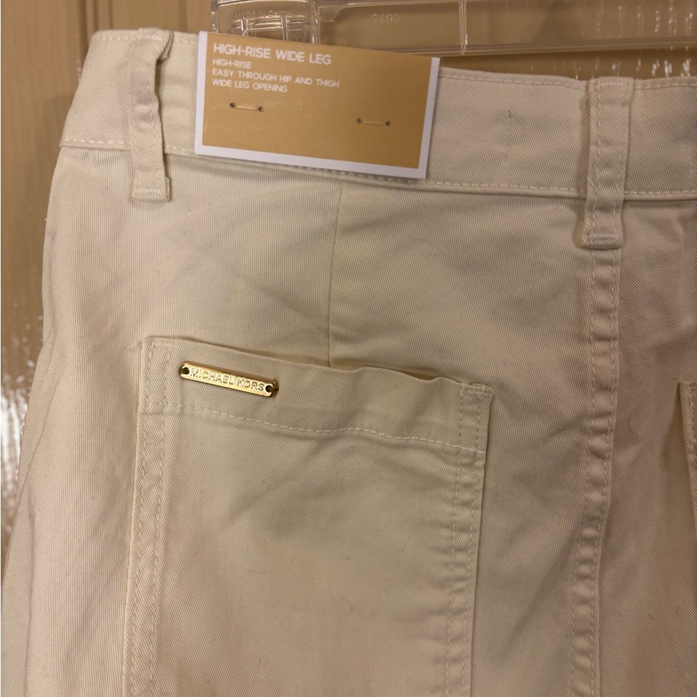 NWT Michael Kors Cream Trousers with Gold Button - Picture 7 of 12